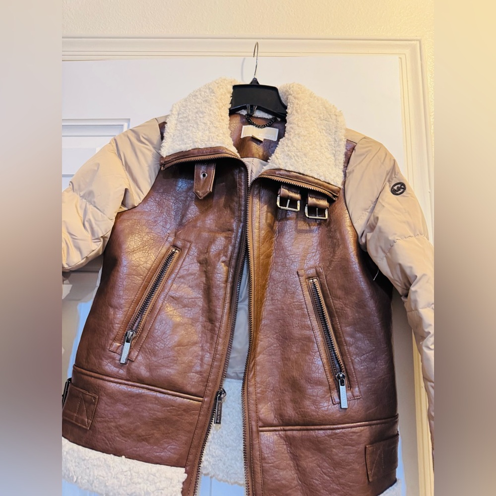 Michael Kors Brown and Cream Leather Jacket